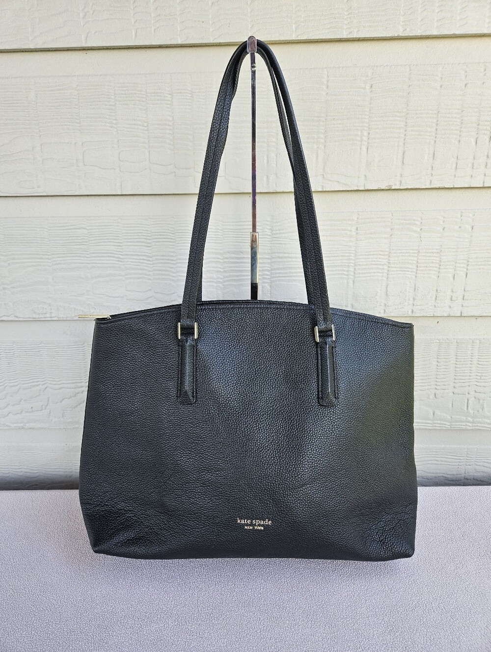 Kate Spade New York Abbott Large Tote Bag Purse Black Pebbled Leather Shoulder